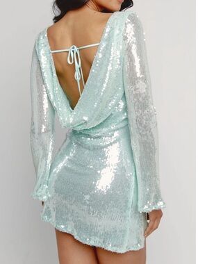 RARE LONDON Glazed Open Back Mini Dress in Mint Green